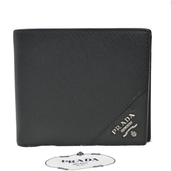 PRADA Logo Bifold Wallet Purse Saffiano Leather Nero Black 218-082825 - Picture 1 of 16